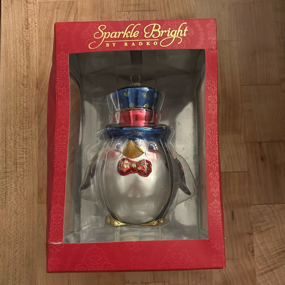 Radko Sparkle bright penguin ornament rare! 90s brand new in box